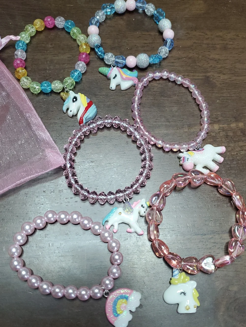 Kids Unicorn Charm Beaded Bracelet Set - Pink and Pastel